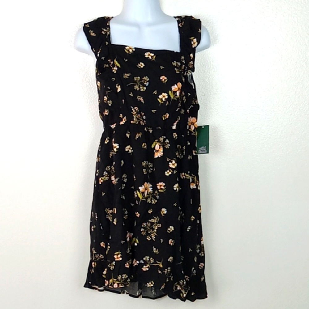 Wild Fable Dress Ruffle Apron Floral Black Sleeveless Size Medium NWT